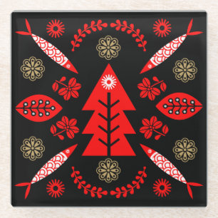 Posavasos De Vidrio Pescado nórdico de arte folclórico