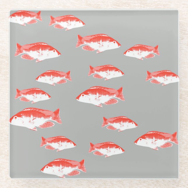 Posavasos De Vidrio Pescado rojo y gris (Anverso)