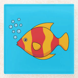 Posavasos De Vidrio Pescado tropical Naranja rojo