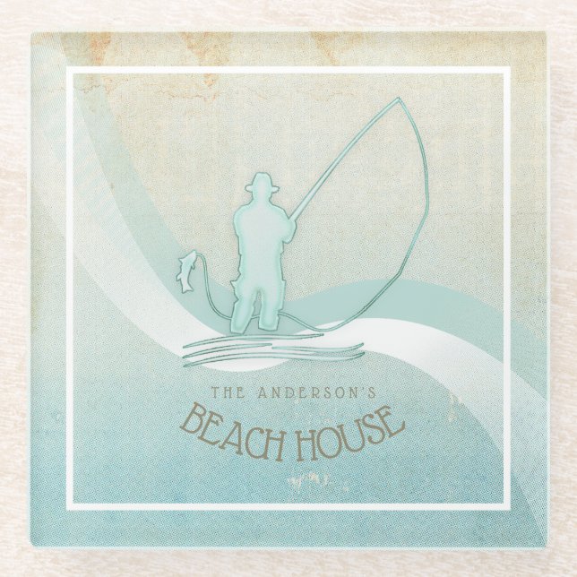 Posavasos De Vidrio Pescador náutico de Beach House Aqua Blue ID623 (Anverso)