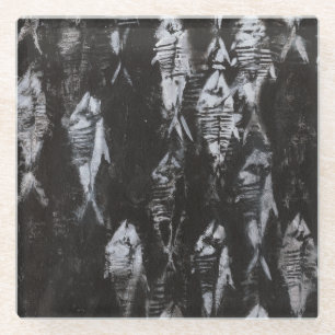 Posavasos De Vidrio Pescados blancos fósiles en fondo negro