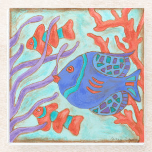 Posavasos De Vidrio Pescados Estallido-Coloreados