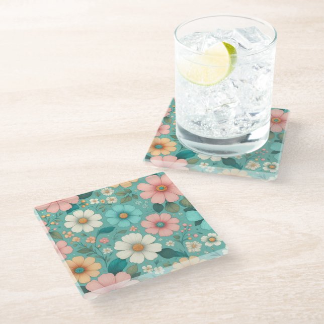 Posavasos De Vidrio Pétalos de Pastel (Angular)