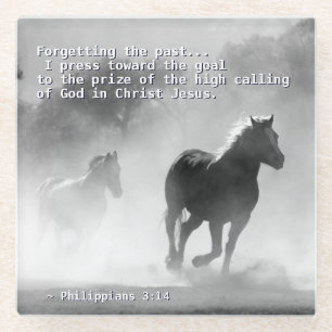 Posavasos De Vidrio Philippians 3:14 presiono hacia el gol, Caballos