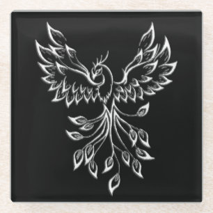 Posavasos De Vidrio Phoenix Rises en Negro