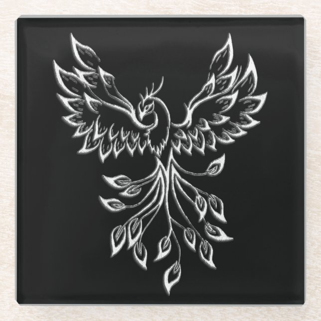 Posavasos De Vidrio Phoenix Rises en Negro (Anverso)