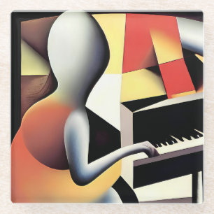 Posavasos De Vidrio Piano Player - Arte de aerógrafo