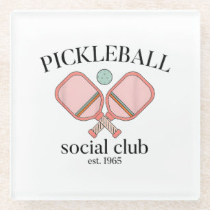 Posavasos De Vidrio Pickle Ball Social Club EST 1965 Hombres Mujeres