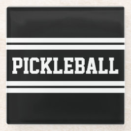 Posavasos De Vidrio PICKLEBALL Bandas de Carreras blanco negro negrita