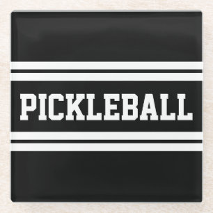 Posavasos De Vidrio PICKLEBALL Bandas de Carreras blanco negro negrita