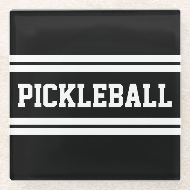 Posavasos De Vidrio PICKLEBALL Bandas de Carreras blanco negro negrita (Anverso)