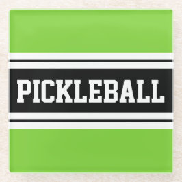 Posavasos De Vidrio PICKLEBALL Bright Lime Black White Carreras Strips
