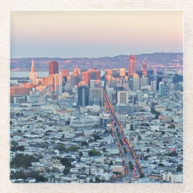 Posavasos De Vidrio Picos gemelos San Francisco (Anverso)