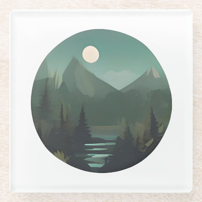 Posavasos De Vidrio Picos iluminados por la luna: una escena de natura (Anverso)