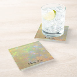 Posavasos De Vidrio Piedra de Ópalo Elegante Textura Moderno Script Pe