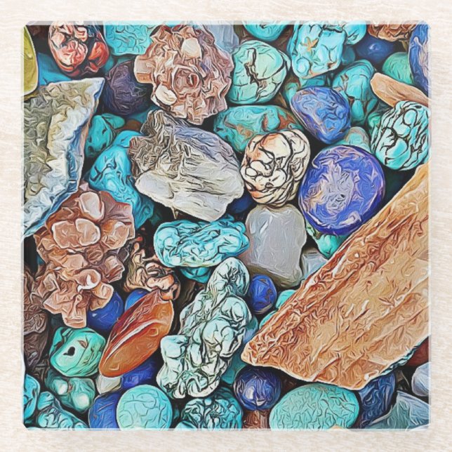 Posavasos de vidrio Piedras de Playa Turquesa (Anverso)