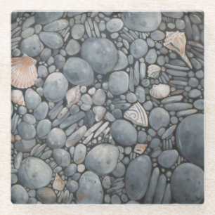 Posavasos De Vidrio Piedras en la playa conchas rocas rocas Pintando a