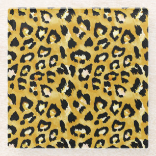 Posavasos De Vidrio Piel Animal, Watercolor Leopard Seamless.