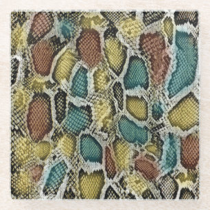 Posavasos De Vidrio Piel colorida de serpiente: diseño sin costura.