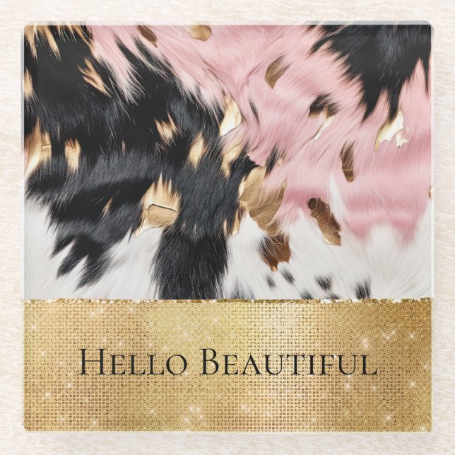 Posavasos De Vidrio Piel de vaca de Cowgirl Sparkle Black Gold de colo (Anverso)