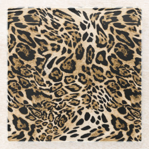 Posavasos De Vidrio Piel leopardo africana: Textura animal sin mar