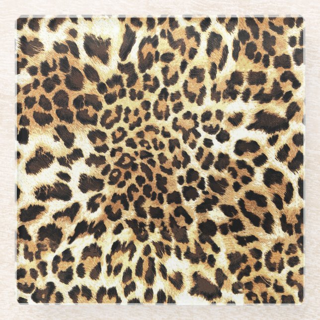 Posavasos De Vidrio Piel leopardo, diseño de patrones impecable. (Anverso)