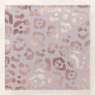 Posavasos De Vidrio Piel leopardo: elegancia dorada rosa.