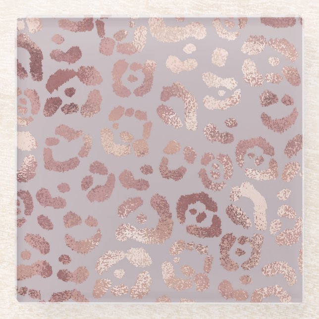 Posavasos De Vidrio Piel leopardo: elegancia dorada rosa. (Anverso)