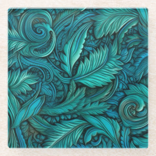 Posavasos De Vidrio Pieles turquesas Grabado en relieve