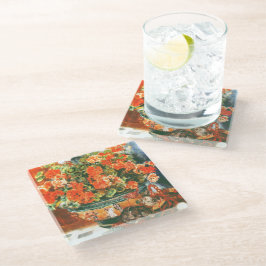 Posavasos De Vidrio Pierre-Auguste Renoir Geranios Y Gatos