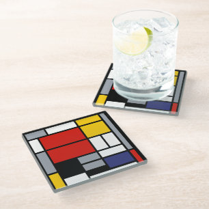 Posavasos De Vidrio Piet Mondrian, Composición con gran plano rojo
