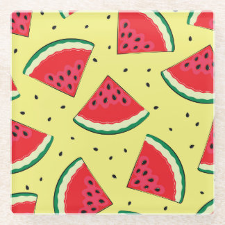 Posavasos De Vidrio Piezas de sandía: patrón amarillo de verano