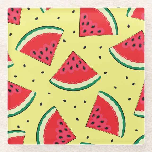 Posavasos De Vidrio Piezas de sandía: patrón amarillo de verano (Anverso)