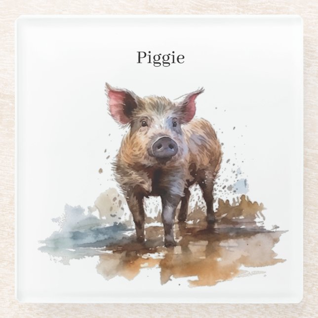 Posavasos De Vidrio Piglet lúdico, personalizado (Anverso)