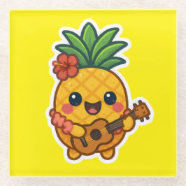 Posavasos De Vidrio Piña Kawaii sonriente - Tropical