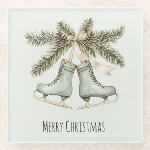 Posavasos De Vidrio Piñas de Navidad Patines de Hielo