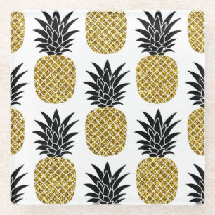 Posavasos De Vidrio Piñas de oro: sin soldadura blanca de mano.