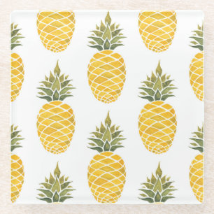 Posavasos De Vidrio Piñas Pintadas A Mano: Acuarela Seamless.
