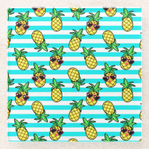 Posavasos De Vidrio Piñas Tropicales: Patrón Retro de Gafas de Sol.