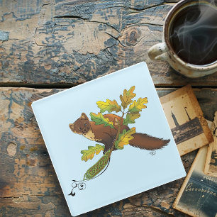 Posavasos De Vidrio Pine Marten Autumn Leaves