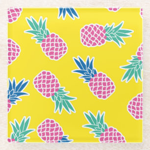 Posavasos De Vidrio Pineapple Frenzy: Personalizado brillante Vintage.