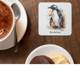 Posavasos De Vidrio Pingüino acuático de tonos de sol, personalizado