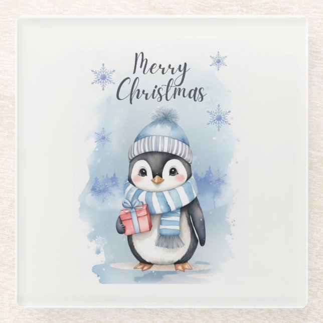 Posavasos De Vidrio Pingüino Cute 2 (Anverso)