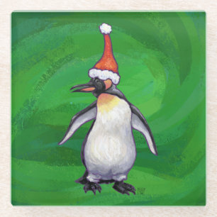 Posavasos De Vidrio Pingüino lindo en Sombrero de Santa