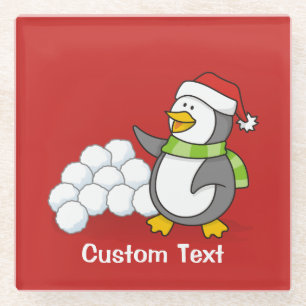 Posavasos De Vidrio Pingüino navidad con bolas de nieve ondeando