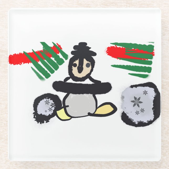 Posavasos De Vidrio Pinguino roca Navidad  (Anverso)