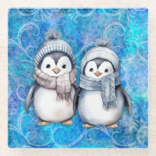 Posavasos De Vidrio Pingüinos de color azul invernal escarvan Gorras