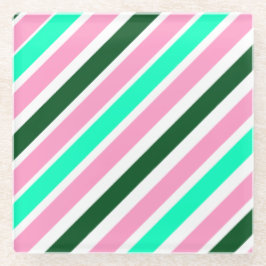 Posavasos De Vidrio Pink and Green Christmas Candy Stripes 
