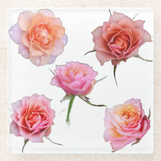 Posavasos De Vidrio Pink and Orange Rose Glass Coaster
