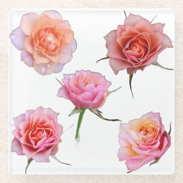 Posavasos De Vidrio Pink and Orange Rose Glass Coaster (Anverso)